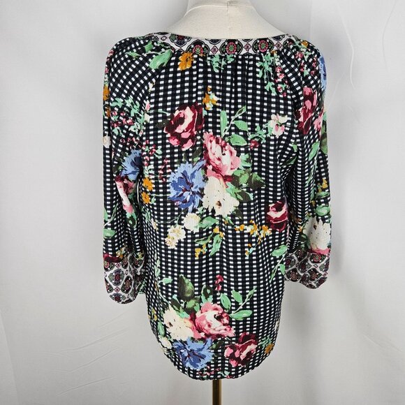 Figueroa & Flower Top Sz PM Floral & Checkered Multi Prints Boho Cottagecore - Picture 4 of 9